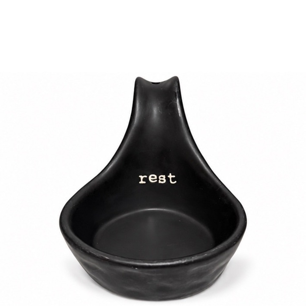 Prep Collection Matte Black Ceramic Spoon Rest Rest Graphic Farmhouse Style
